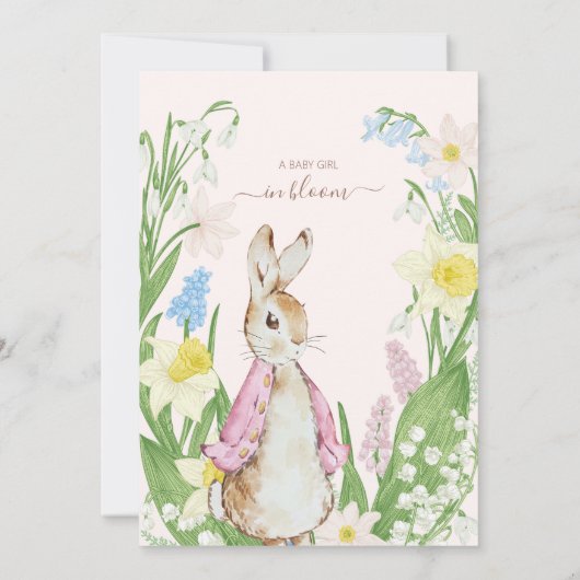Peter the Rabbit Spring Blooms Pink Baby Dusche Einladung (Rückseite)
