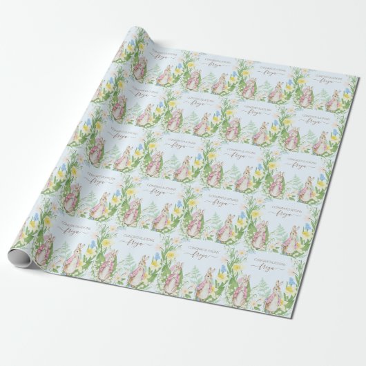 Peter the Rabbit Spring Blooms Pink Baby Dusche Geschenkpapier (Ungerollt)