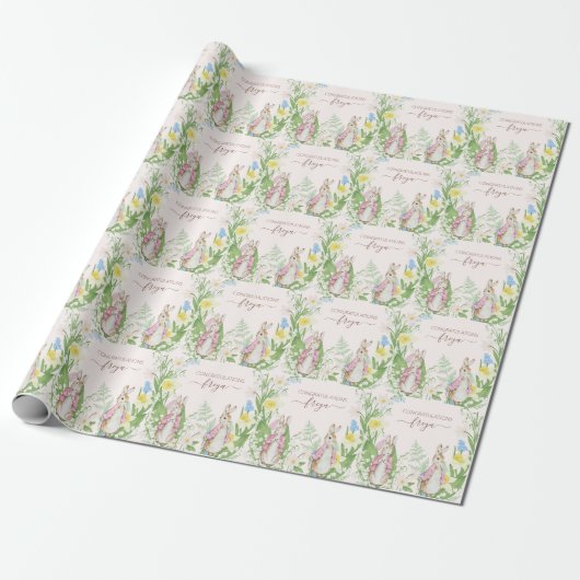 Peter the Rabbit Spring Blooms Pink Baby Dusche Geschenkpapier (Ungerollt)