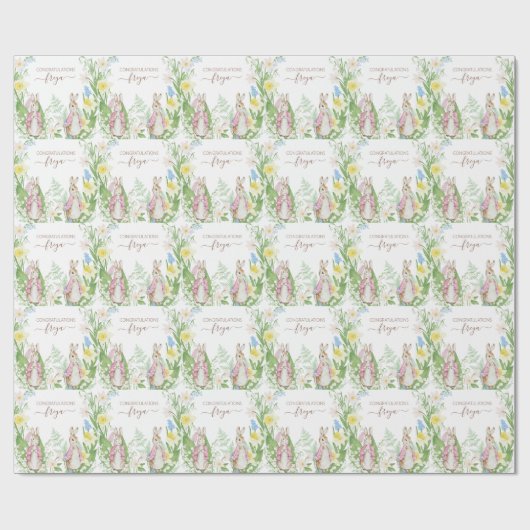 Peter the Rabbit Spring Blooms Pink Baby Dusche Geschenkpapier (Flach)