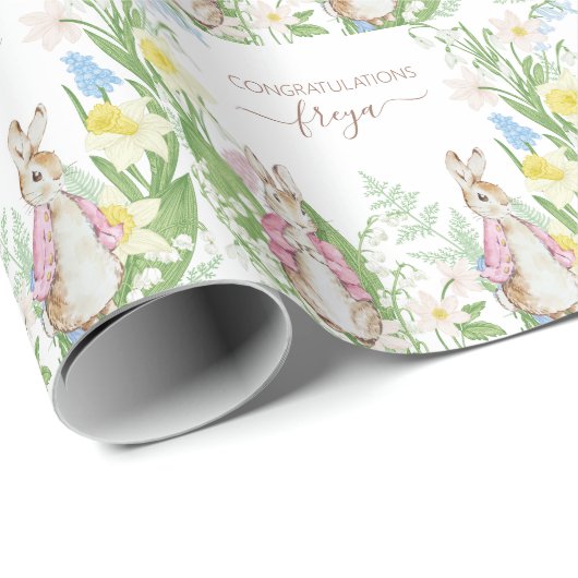 Peter the Rabbit Spring Blooms Pink Baby Dusche Geschenkpapier (Rolleneckpunkt)