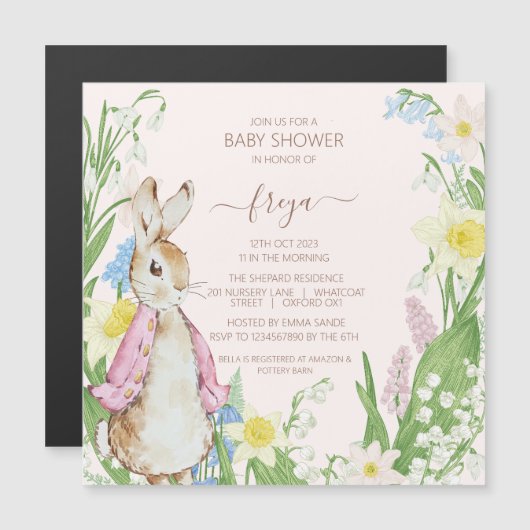 Peter the Rabbit Spring Blooms Pink Baby Dusche Magnetkarte (Vorne/Hinten)