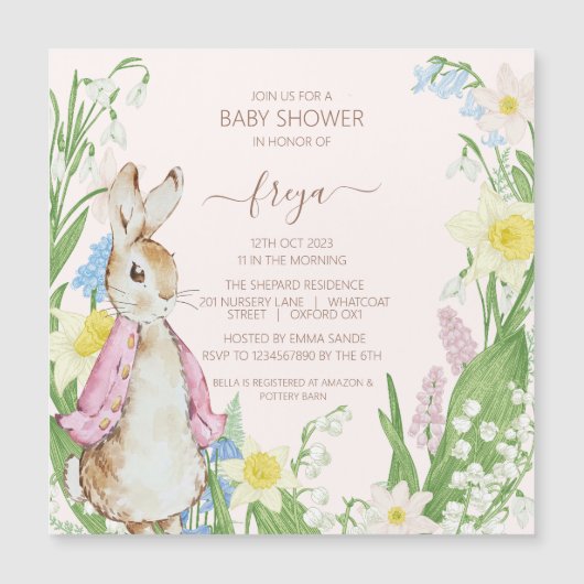 Peter the Rabbit Spring Blooms Pink Baby Dusche Magnetkarte (Vorderseite)