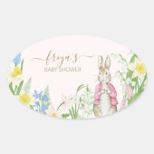Peter the Rabbit Spring Blooms Pink Baby Dusche Ovaler Aufkleber (Vorderseite)