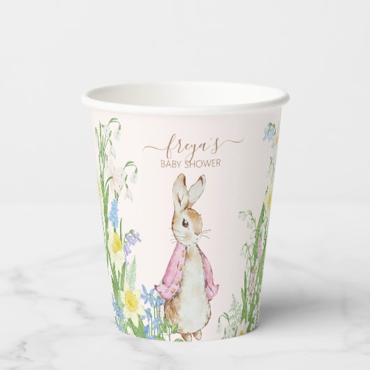 Peter the Rabbit Spring Blooms Pink Baby Dusche Pappbecher (Rückseite)