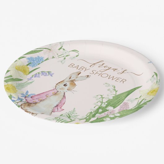 Peter the Rabbit Spring Blooms Pink Baby Dusche Pappteller (Schrägansicht)