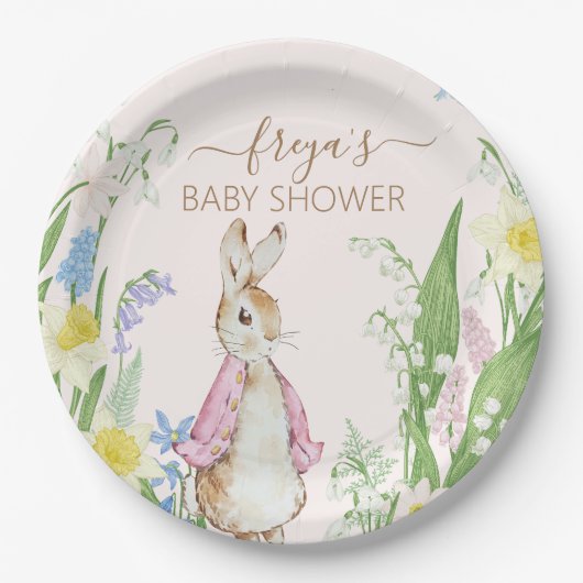 Peter the Rabbit Spring Blooms Pink Baby Dusche Pappteller (Vorderseite)