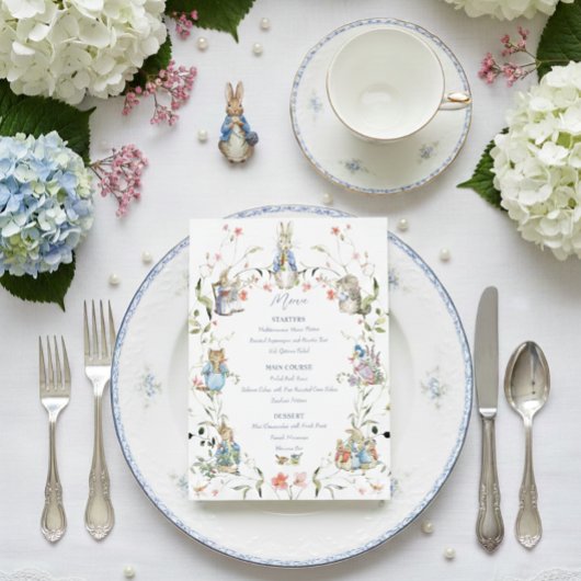 Peter the Rabbit Wildblume Baby Shower Menükarte