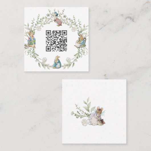 Peter the Rabbit Wildflower QR Code Quadratische Visitenkarte (Vorne/Hinten)