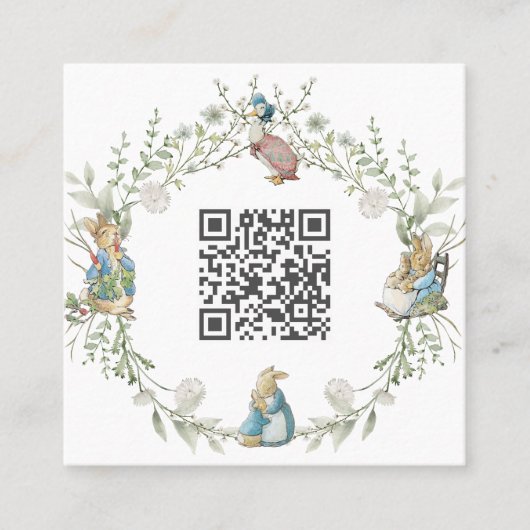 Peter the Rabbit Wildflower QR Code Quadratische Visitenkarte (Vorderseite)