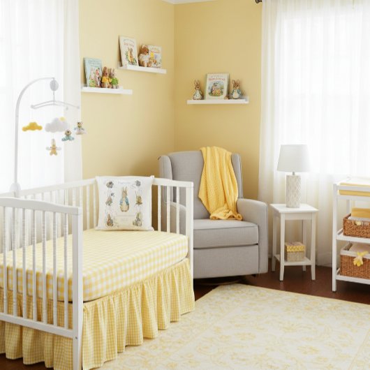 Peter the Rabbit Yellow Gingham Birth Stats Kissen