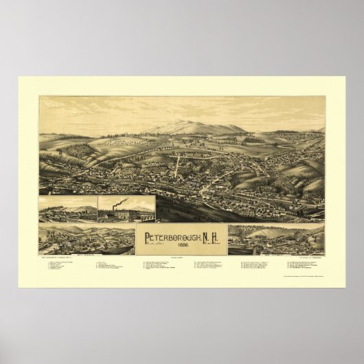 Peterborough, NH Panoramic Map - 1886 Poster (Vorne)