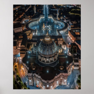 Petersbasilika und Petersplatz bei Nacht Poster