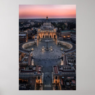 Petersbasilika und Platz bei Sonnenuntergang Poster