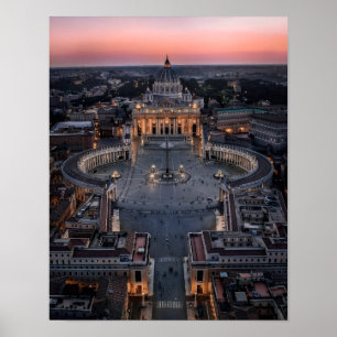 Petersbasilika und Platz bei Sonnenuntergang Poster