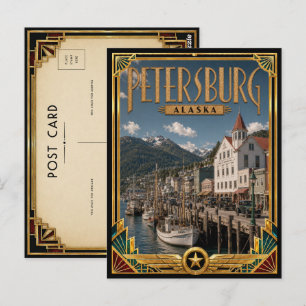 Petersburg Alaska Vintage Art Deco Golden Age Postkarte