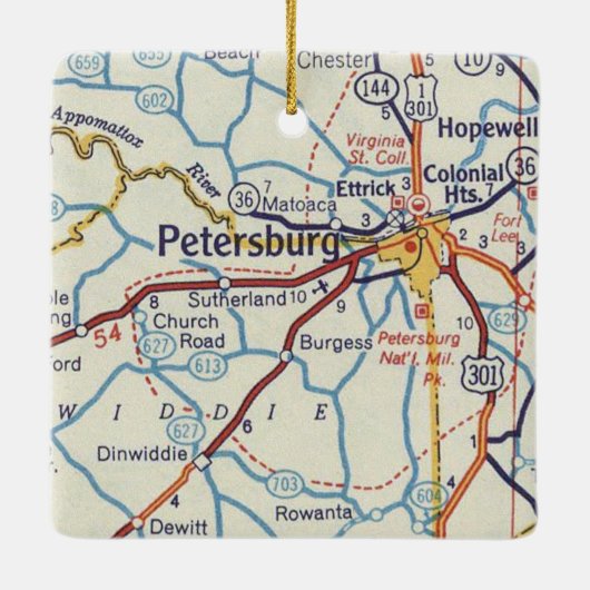 Petersburg VA Vintage Karte Keramikornament (Rückseite)