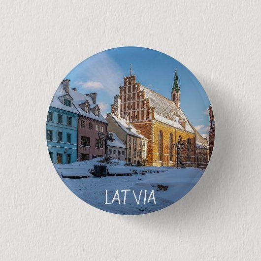 Peterskirche im Winter in Riga, Lettland Button (Vorderseite)