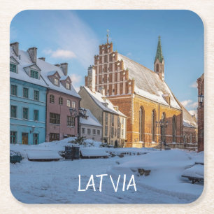 Peterskirche im Winter in Riga, Lettland Rechteckiger Pappuntersetzer