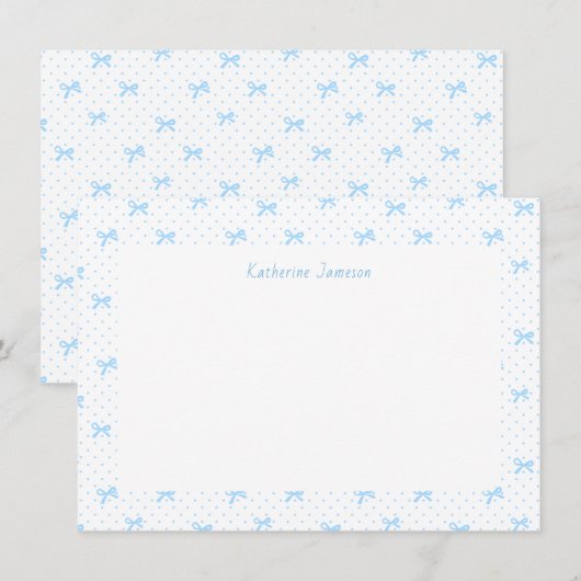 Petit Blue Whimsical Bows Monogram Notecard Dankeskarte (Vorne/Hinten)