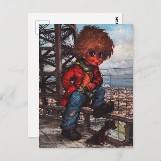 Petit Poulbot à la Tour Eiffel Postkarte (Vorne/Hinten)