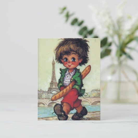 Petit Poulbot avec baguette à Paris Postkarte (Stehend Vorderseite)
