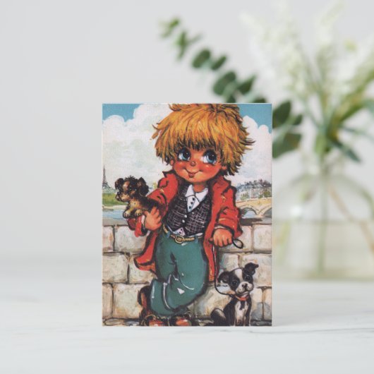 Petit Poulbot avec petiens chiens Postkarte (Stehend Vorderseite)