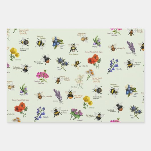 PetitArt | Bienen und Wildblumen Set von 3 Wrappin Geschenkpapier Set (Vorderseite)