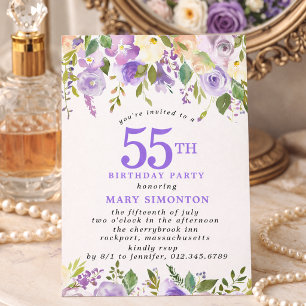 PETITE 55. Geburtstagsfeier Lila Rosen Floral Einladung