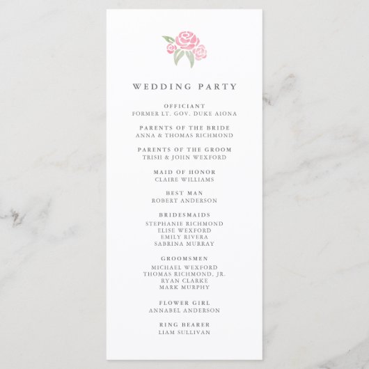 Petite Bouquet Wedding Program | Blüte Programm (Rückseite)