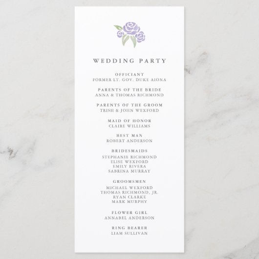 Petite Bouquet Wedding Program | Lilac Programm (Rückseite)