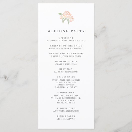 Petite Bouquet Wedding Program | Peach Programm (Rückseite)