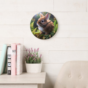 "Petite Charm: The Brown and White Zwarf Bunny" Große Wanduhr