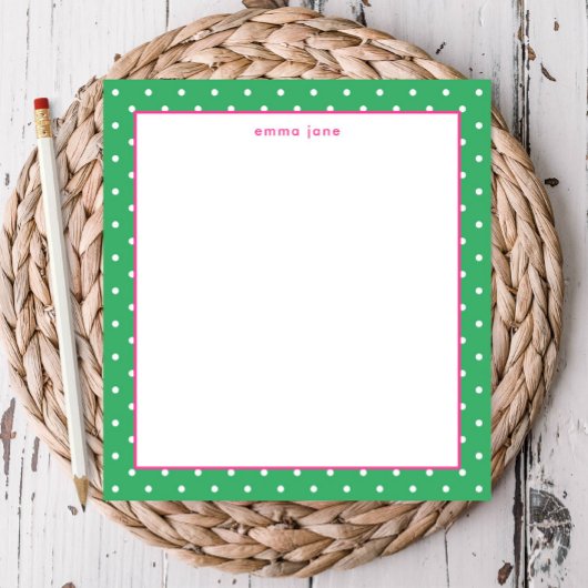 Petite Dots Pink and Green Personalized Notizblock