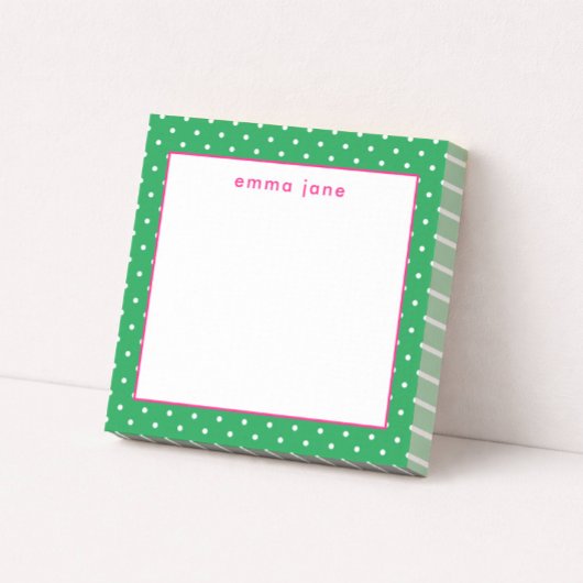 Petite Dots Pink and Green Personalized Post-it Klebezettel