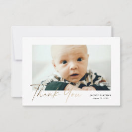 Petite Elegant Gold Script Baby Foto Dankeskarte