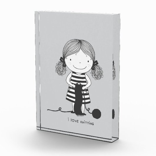 Petite Fille Adorable qui Tricote I Love Knitting Fotoblock (Rechts)