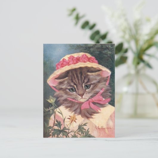 Petite fille Chat Postkarte (Stehend Vorderseite)