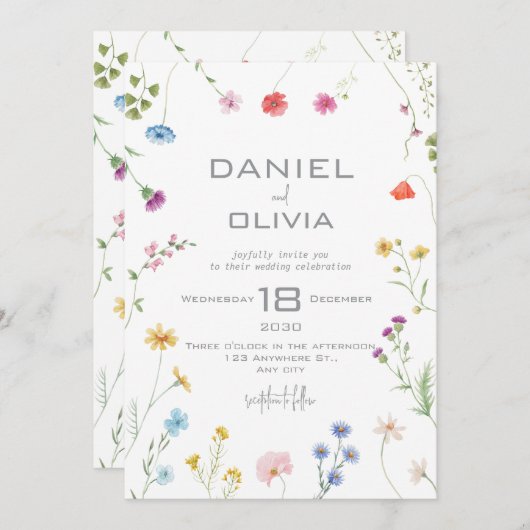 Petite Floral Gemustert Wedding Einladung (Vorne/Hinten)