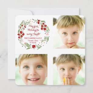 Petite Floral Wreath Holiday Foto Card Feiertagskarte