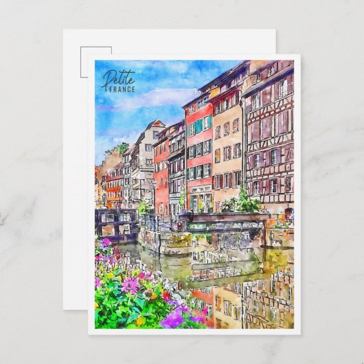 Petite France Vintage Reise Wasserfarbe Postkarte (Vorne/Hinten)