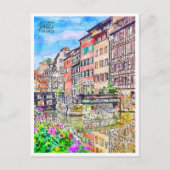 Petite France Vintage Reise Wasserfarbe Postkarte (Vorderseite)