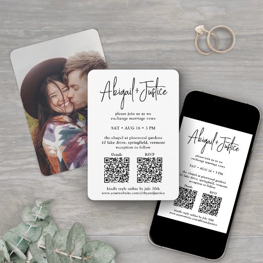 Petite Minimal Script All-in-One QR Foto Wedding Einladung