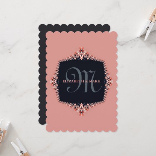 Petite Orchid Pink Monogram Weditation Einladung (Vorderseite/Rückseite Beispiel)