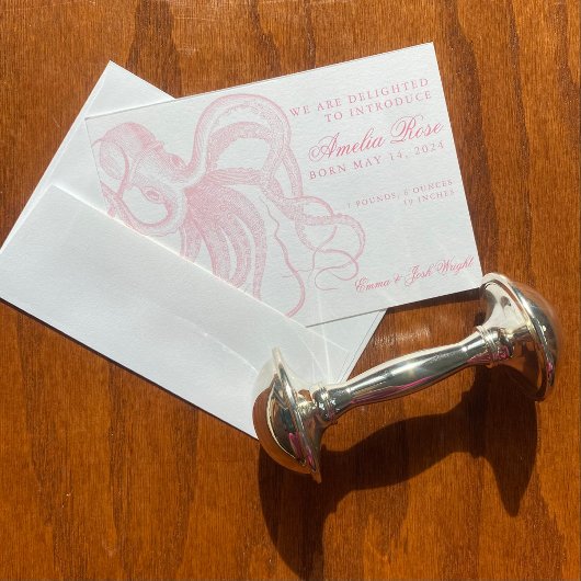 Petite Vintag Octopus Geburtserklärung für Mädchen Dankeskarte