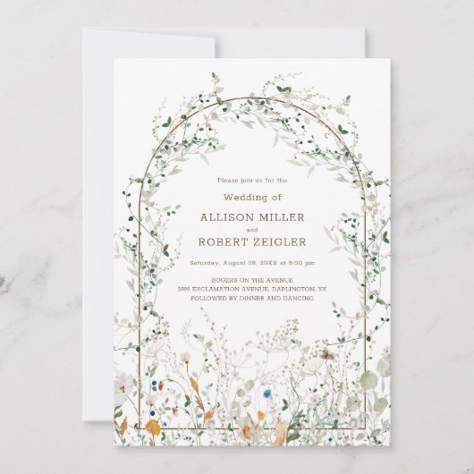 Petite Wildblume Arch Wedding Einladung (Vorderseite)