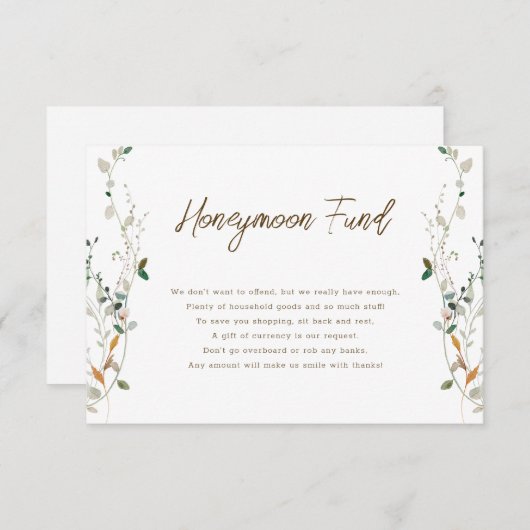 Petite Wildblume Honeymoon Fund card Einladung (Vorne/Hinten)