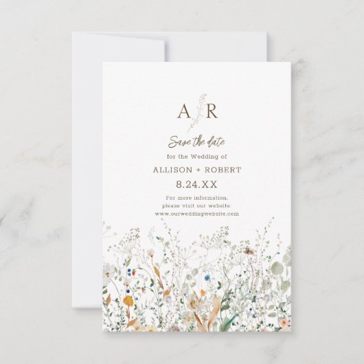 Petite Wildblume Monogram Save the Date (Vorderseite)