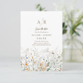 Petite Wildblume Monogram Save the Date (Stehend Vorderseite)