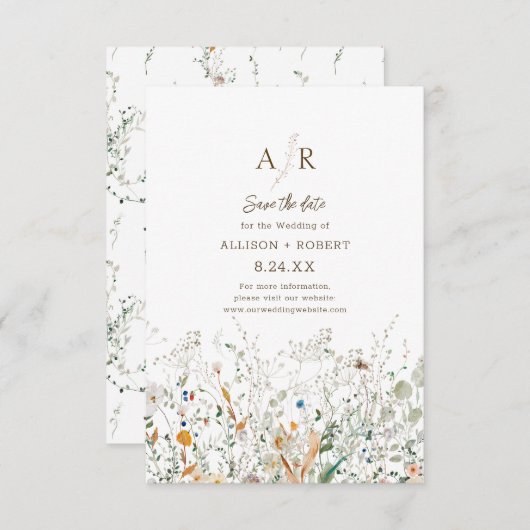 Petite Wildblume Monogram Save the Date (Vorne/Hinten)